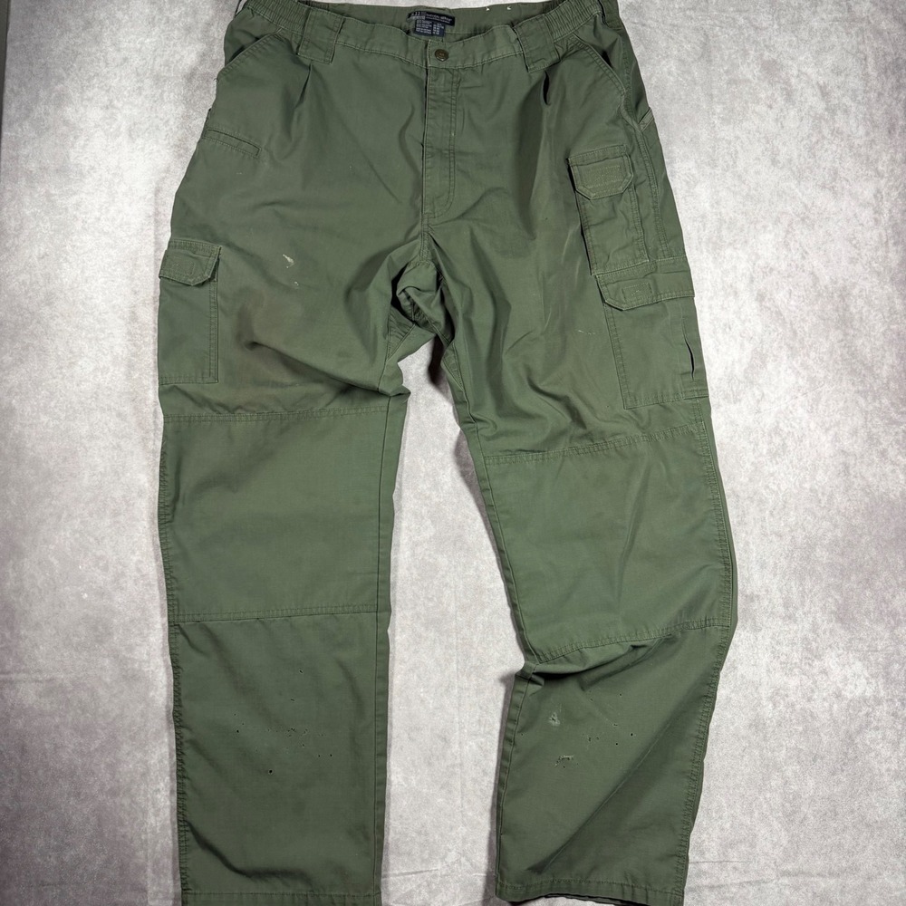 5.11 Tactical Series Mens Cargo Pants Green Ripstop 42x36 Distressed Utility